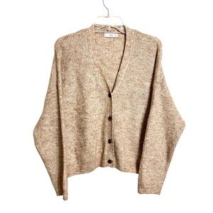 MNG Women Cropped Boyfriend Cardigan Sweater M Brown Ribbed Oversized Clean Girl
